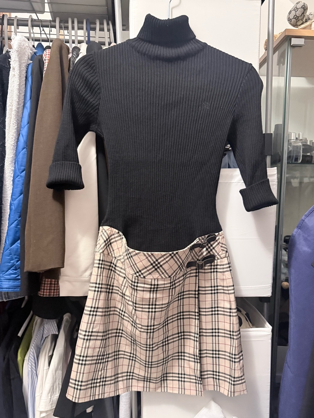 Burberry turtle neck checked dress - Picture 1 of 7